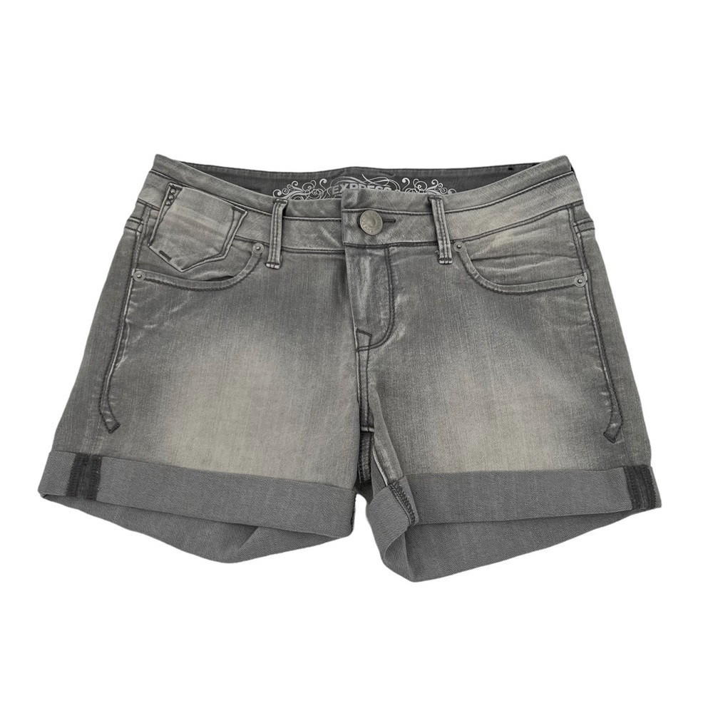 Express Gray Cuffed Hem Embellished Jean Shorts Size 2 Women's